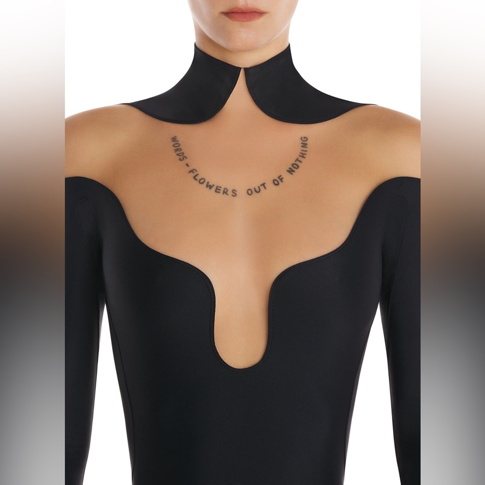 MUGLER Tulle-paneled stretch-knit bodysuit, size 40FR 8US, $880